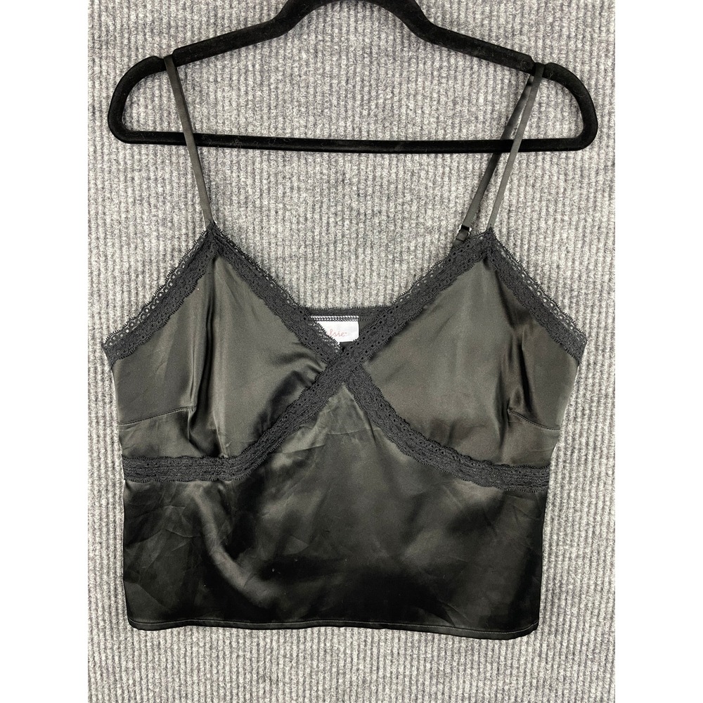 Dark Romantic Black Satin Lace Crop Cami Top Medium Colsie Goth Y2K